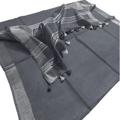 Grey women's Bhagalpuri Linen Saree With Blouse Piece - View 6