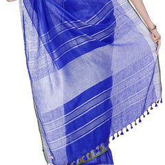 Duke Blue women's Bhagalpuri Handloom Cotton Linen Blend Saree With Contrast Unstiched Blouse Piece - View 6