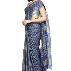 Handloom Art Silk Striped Bhagalpuri Saree (Egyptian_Bue) - View 3