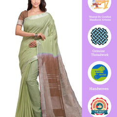 Khaki Tan & Brown women's Bhagalpuri Handloom Pure Cotton Two Dye Saree With Running Unstitched Blouse Piece - View 2