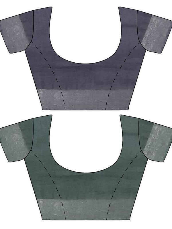 Grey & Hookers' Green women's Bhagalpuri Handloom Cotton-Linen Blend Saree Combo (Pack Of 2) With Running Unstiched Blouse Piece - View 9