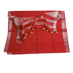 Crimson Red women's Bhagalpuri Linen Saree With Blouse Piece