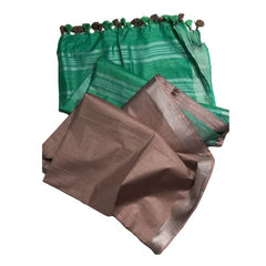 Mint Green & Fallow Brown Bhagalpuri women's Ethnic Wear Handloom Linen Cotton Blend Zari Border Two Dye Saree With Running Unstitched Blouse Piece - View 3