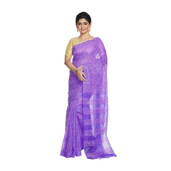 Electric Violet women's Bhagalpuri Kota Doria Silk Semi Transparent Saree With Unstiched Blouse Piece