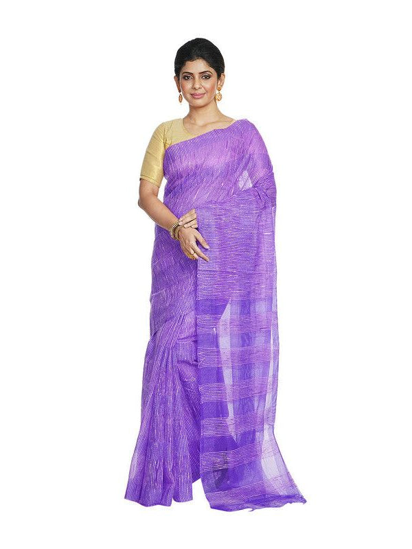 Electric Violet women's Bhagalpuri Kota Doria Silk Semi Transparent Saree With Unstiched Blouse Piece