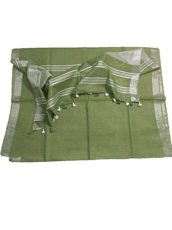Reseda Green women's Bhagalpuri Linen Saree With Blouse Piece