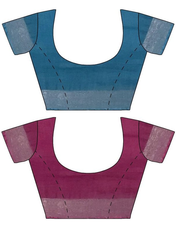 Cerulean Blue & Raspberry Pink women's Bhagalpuri Handloom Cotton-Linen Blend Saree Combo (Pack Of 2) With Running Unstiched Blouse Piece - View 9