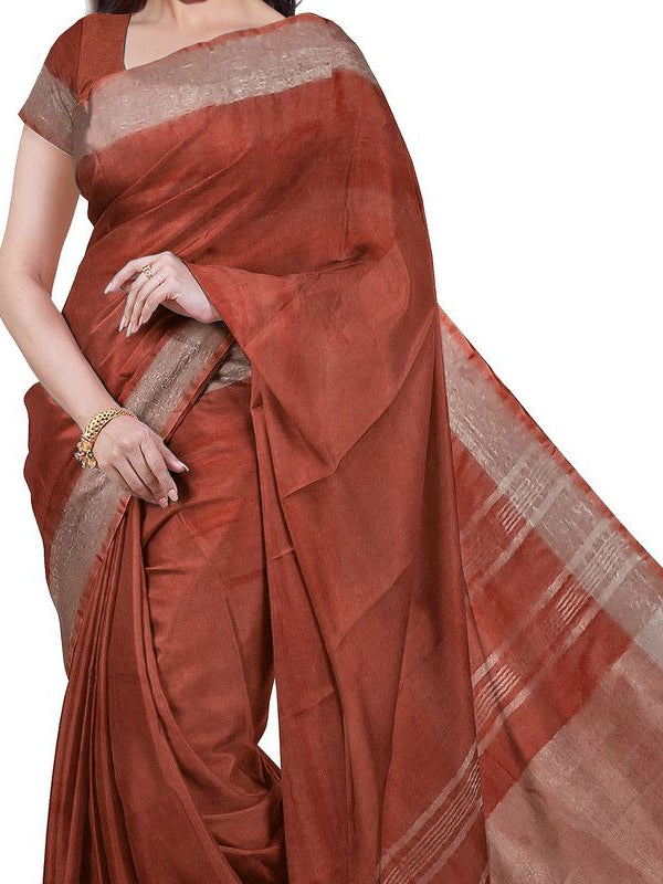 Raspberry Pink & Sienna Orange women's Bhagalpuri Handloom Cotton-Linen Blend Saree Combo (Pack Of 2) With Running Unstiched Blouse Piece - View 7