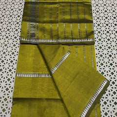 Cotton Handloom Mangalagiri Silk Saree with Temple Border (100224 Olive_Green)