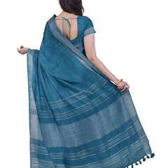 Cerulean Blue & Pigment Green women's Bhagalpuri Handloom Cotton-Linen Blend Saree Combo (Pack Of 2) With Running Unstiched Blouse Piece - View 4
