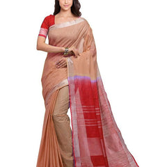Persian Orange & Red women's Handloom Bhagalpuri Linen Blend Two Dye Saree With Running Unstitched Blouse Piece