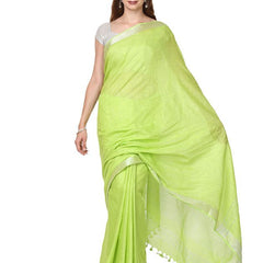 Green women's Cotton Slub Saree With Blouse Piece - View 3