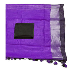 Bhagalpuri Handloom women's Linen Slub Blend Saree With Black Pipin Contrast Blouse Piece