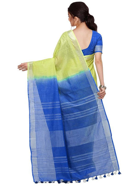 Bhagalpuri Handloom Ethnic Wear Linen Two Dye Saree With Running Unstitched Blouse Piece