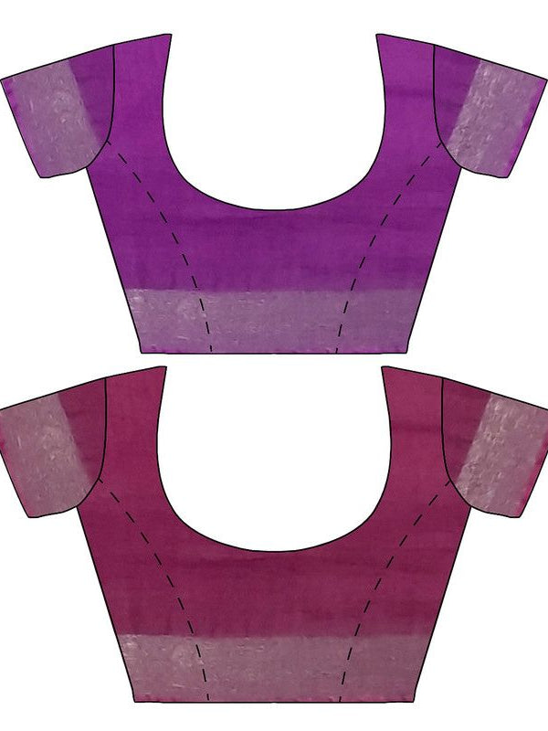 Electric Purple & Raspberry Pink women's Bhagalpuri Handloom Cotton-Linen Blend Saree Combo (Pack Of 2) With Running Unstiched Blouse Piece - View 9