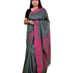 Bhagalpuri Handloom Kota Silk Temple Border Saree And Variation Of Colors With Striped Blouse Piece