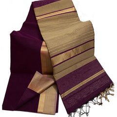 Tussar Cotton Silk Bhagalpuri Saree with Designed Border for women's (Eggplant Purple) - View 2