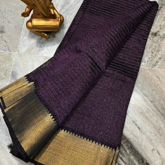 Cotton Silk Handloom Bhagalpuri Wide Border Check Saree (Gold-Thunder_Coke)