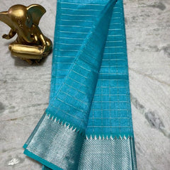Cotton Silk Handloom Bhagalpuri Wide Border Check Saree