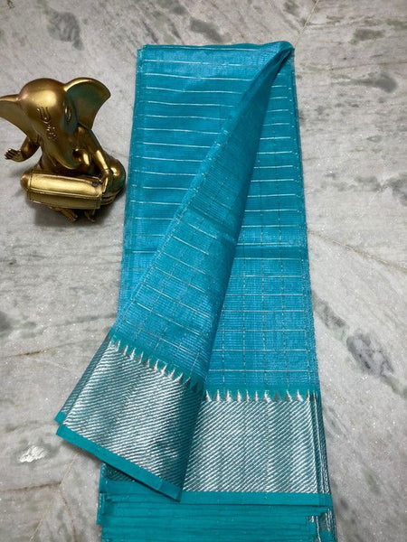 Cotton Silk Handloom Bhagalpuri Wide Border Check Saree