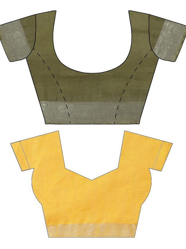 Moss Green & Yellow women's Bhagalpuri Handloom Cotton-Linen Blend Saree Combo (Pack Of 2) With Running Unstiched Blouse Piece - View 9