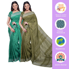 Bhagalpuri Handloom Cotton-Linen Blend Saree Combo (Pack Of 2) With Running Unstiched Blouse Piece - View 2