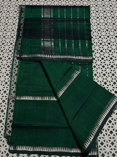 Cotton Handloom Mangalagiri Silk Saree with Temple Border (100200 British_Green)