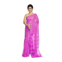 Fushia Pink women's Bhagalpuri Kota Doria Silk Semi Transparent Saree With Unstiched Blouse Piece