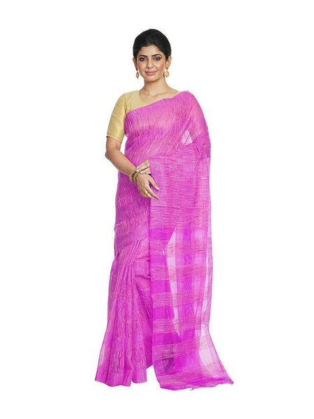 Fushia Pink women's Bhagalpuri Kota Doria Silk Semi Transparent Saree With Unstiched Blouse Piece