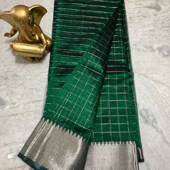Cotton Silk Handloom Bhagalpuri Wide Border Check Saree