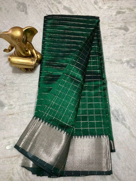 Cotton Silk Handloom Bhagalpuri Wide Border Check Saree