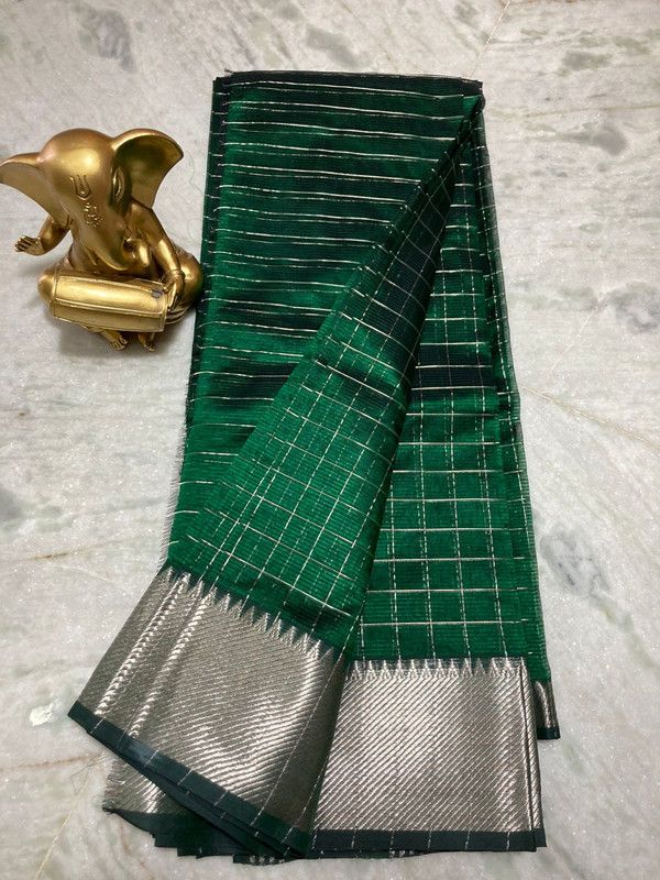 Cotton Silk Handloom Bhagalpuri Wide Border Check Saree