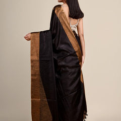 Bhaglpuri Handloom Tussar Silk Munga Blend Black Saree for women's - View 3