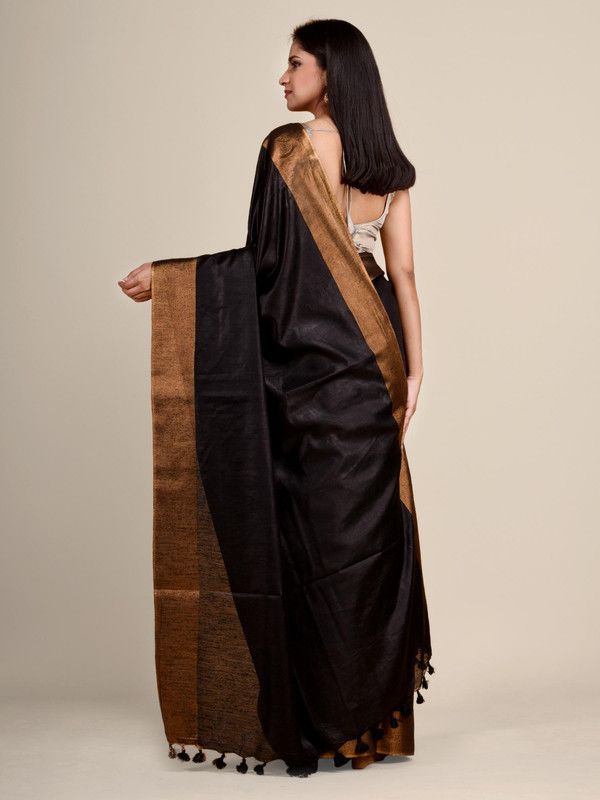 Bhaglpuri Handloom Tussar Silk Munga Blend Black Saree for women's - View 3
