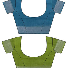 Cerulean Blue & Green women's Bhagalpuri Handloom Cotton-Linen Blend Saree Combo (Pack Of 2) With Running Unstiched Blouse Piece - View 9
