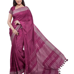 Raspberry Pink women's Bhagalpuri Handloom Linen Blend Saree And Variation Of Colors With Running Unstiched Blouse Piece