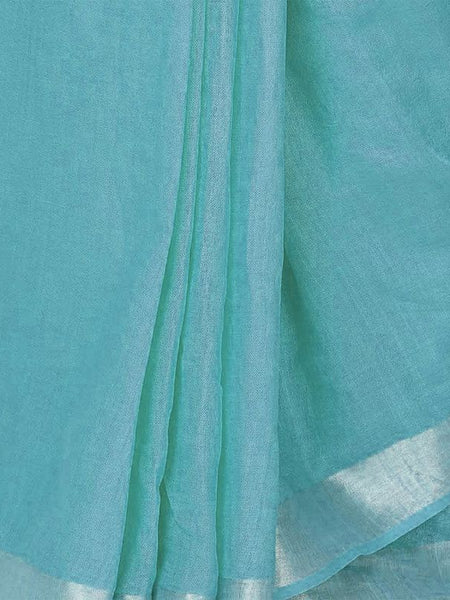 Maya Blue women's Handloom Bhagalpuri Cotton Linen Slub Blend Zari Border Saree Ethnic Wear With Running Unstitched Blouse Piece