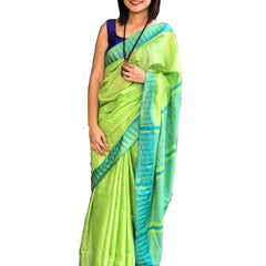 Bhagalpuri Handloom Kota Silk Temple Border Saree And Variation Of Colors With Striped Blouse Piece - View 8
