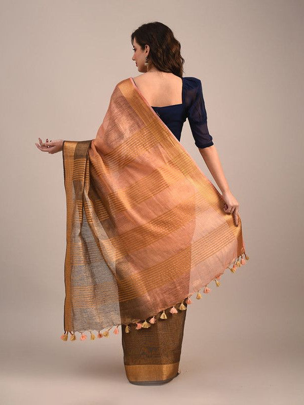 Tissue Linen Handloom Two Dye Saree - View 3