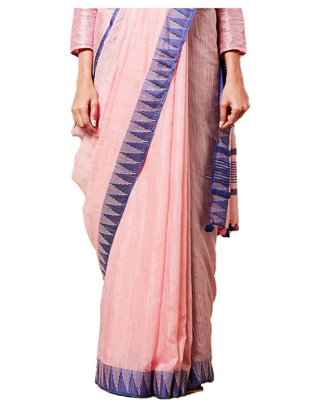 Orchid Pink women's Bhagalpuri Handloom Kota Silk Temple Border Saree And Variation Of Colors With Striped Blouse Piece - View 4
