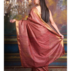 Cotton Silk Striped Sequin Pallu Handloom Saree (Maroon_Red) - View 3