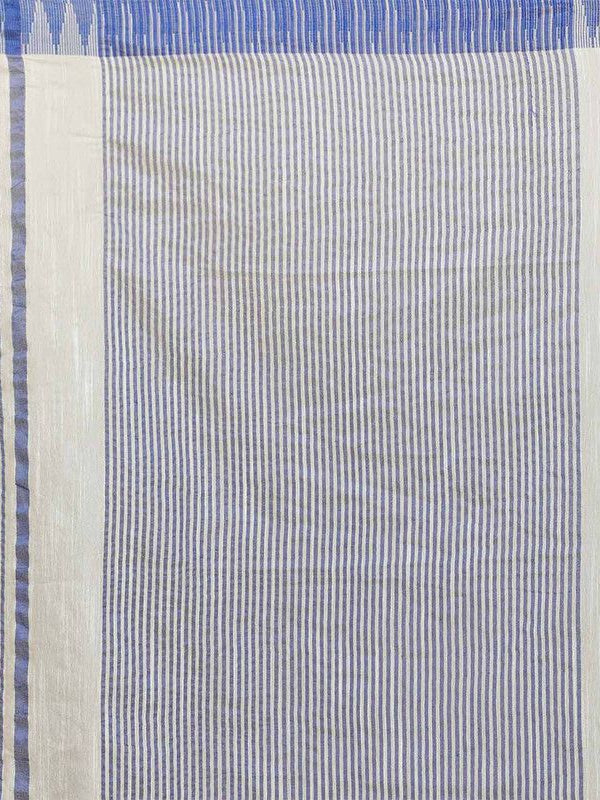 Off-White women's Bhagalpuri Handloom Kota Silk Temple Border Saree And Variation Of Colors With Striped Blouse Piece - View 5