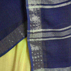 Chartreuse Yellow & Federal Blue women's Bhagalpuri Handloom Linen Cotton Blend Two Dye Saree With Running Unstitched Blouse Piece - View 2