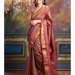 Cotton Silk Striped Sequin Pallu Handloom Saree (Maroon_Red)