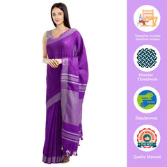 Electric Purple women's Bhagalpuri Handloom Blend Linen-Cotton Saree With Running Unstiched Blouse Piece_Free Size_Variation Of Colors - View 2