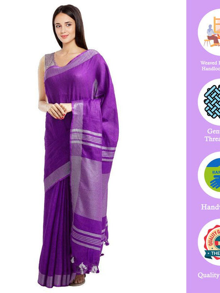 Electric Purple women's Bhagalpuri Handloom Blend Linen-Cotton Saree With Running Unstiched Blouse Piece_Free Size_Variation Of Colors - View 2