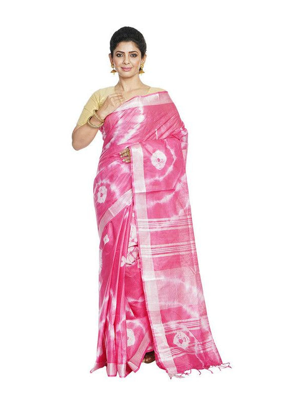 Bhagalpuri Handloom Linen Blend Tie-Dye (Sibory Dye) Saree With Running Unstiched Blouse Piece