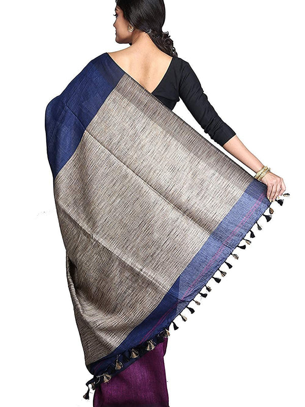 Pure Linen with Ghicha Pallu Dual Color Handloom Saree (Blue-Pink) - View 3