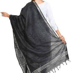 Linen Handloom Bhagalpuri Black Dupatta - View 5
