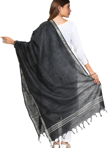 Linen Handloom Bhagalpuri Black Dupatta - View 5